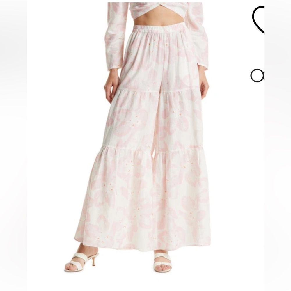 Something navy floral tiered wide leg pants